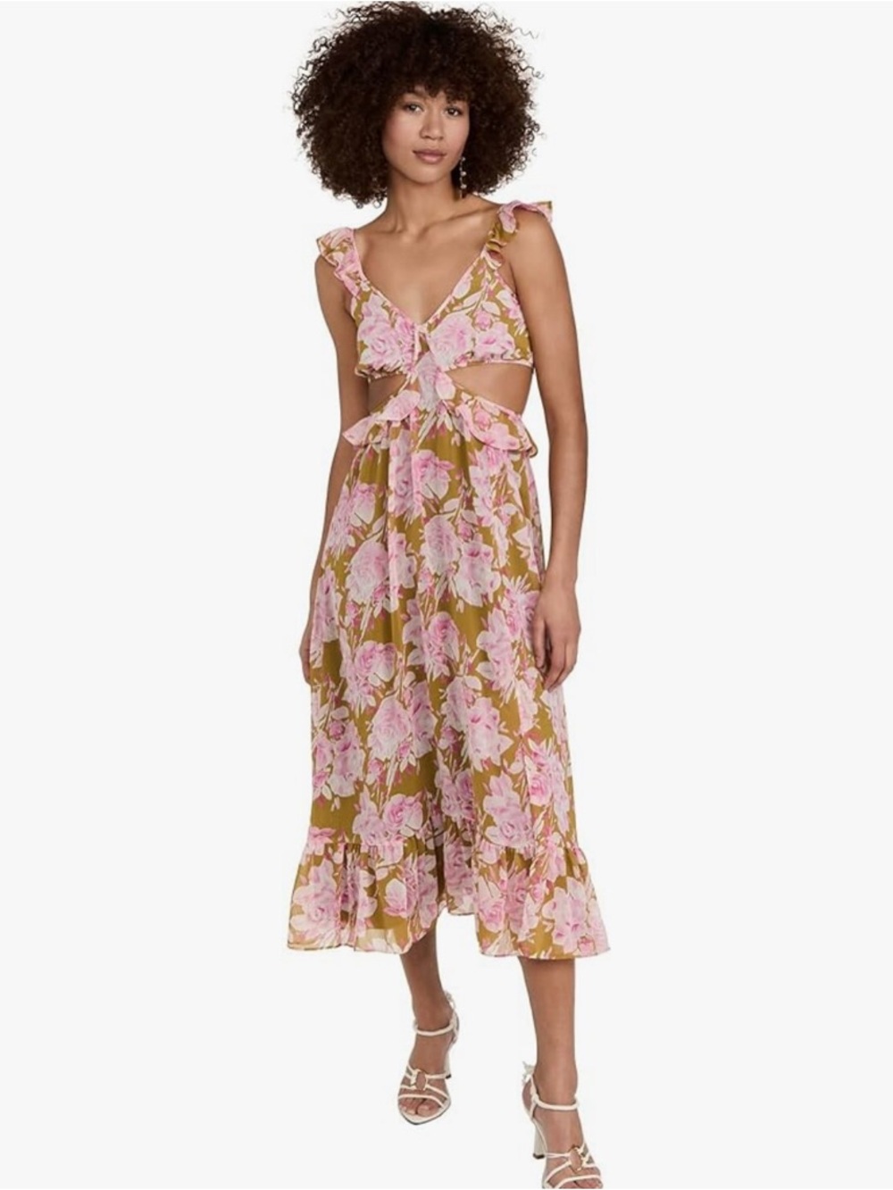 Likely Pink Floral Cutout Midi Dress on Olive